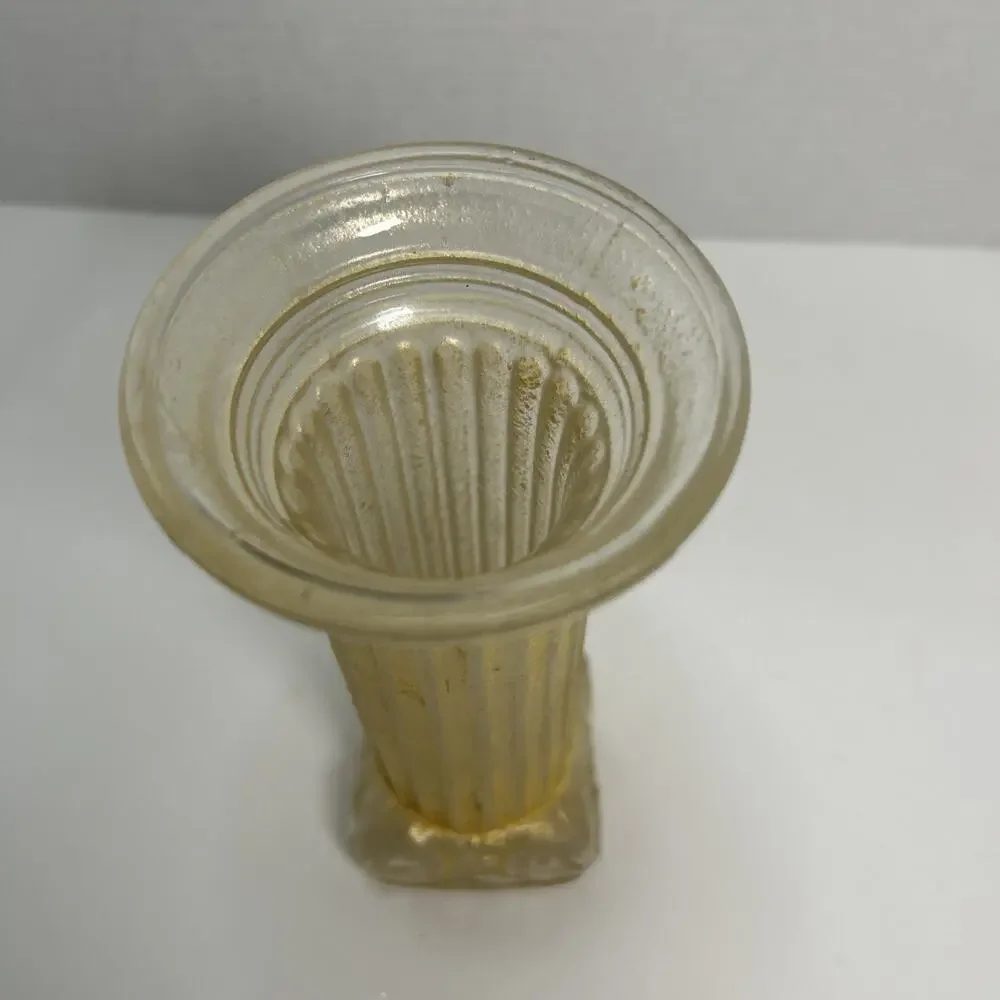 Vtg Gold Frosted Clear Glass Ionic Neo-Classical Greek Roman Column Candlestick